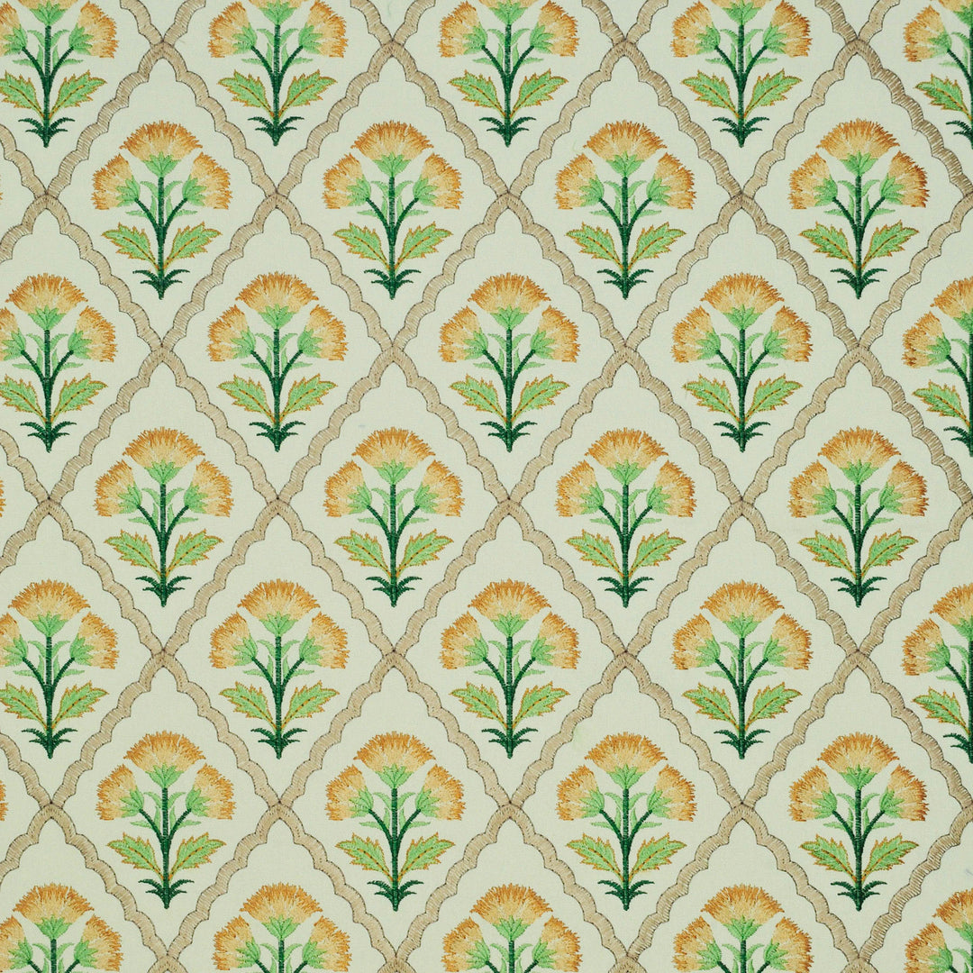 Summer Bloom Emb Marigold 472962 by PKL Studio Designer Fabric - BASE:100% Cotton Embroid:100% Rayon India 51000 Horizontal: 5.750" and Vertical: 7.600" 54 - Swanky Fabrics -