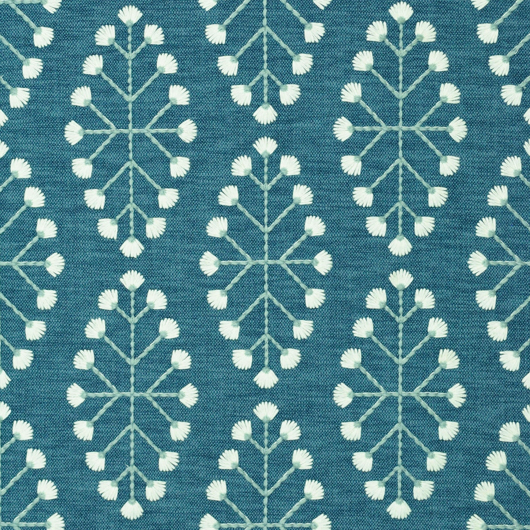 Allium Emb Delft 472981 by PKL Studio Designer Fabric - BASE:71% Polyester 29% Cotton EMB:100% Viscose India 51000 Horizontal: 6.500" and Vertical: 6.250" 52 - Swanky Fabrics -
