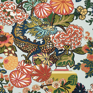 Chiang Mai Dragon Aquamarine 5001060 by Schumacher Designer Wallcovering