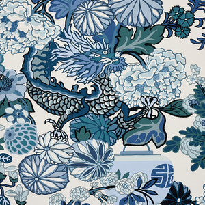 Chiang Mai Dragon China Blue 5001062 by Schumacher Designer Wallcovering