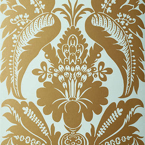 Montebello Damask Aqua 5003732 by Schumacher Designer Wallcovering