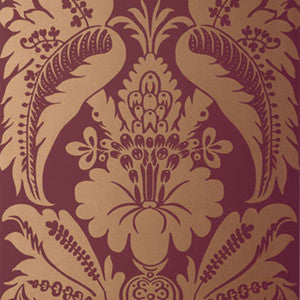 Montebello Damask Mahogany 5003734 by Schumacher Designer Wallcovering