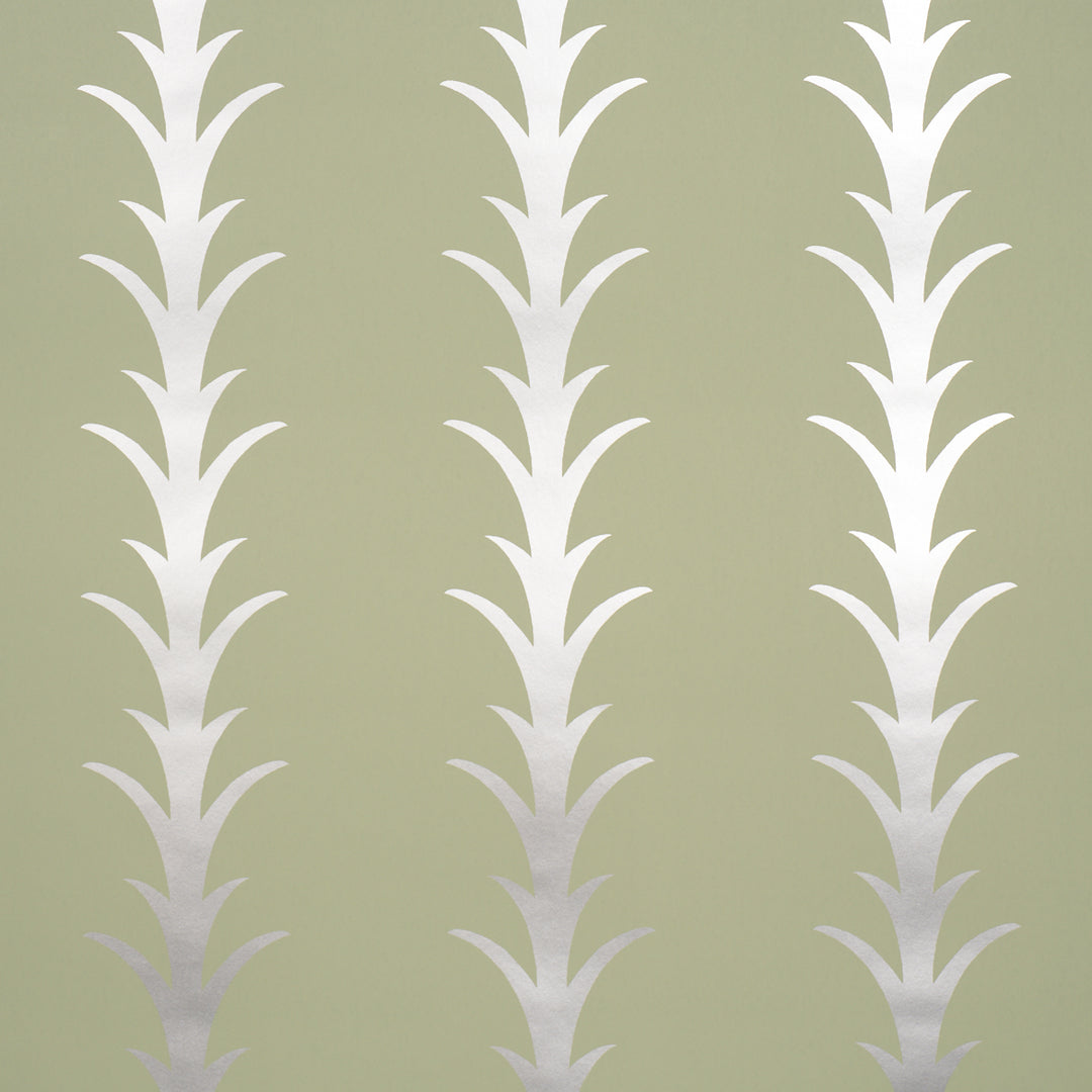 Acanthus Stripe Metallic On Sage 5014776 by Schumacher Designer Wallcovering