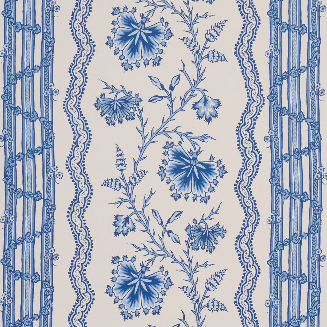 Parvati Floral Stripe Delft 5017332 by Schumacher Designer Wallcovering