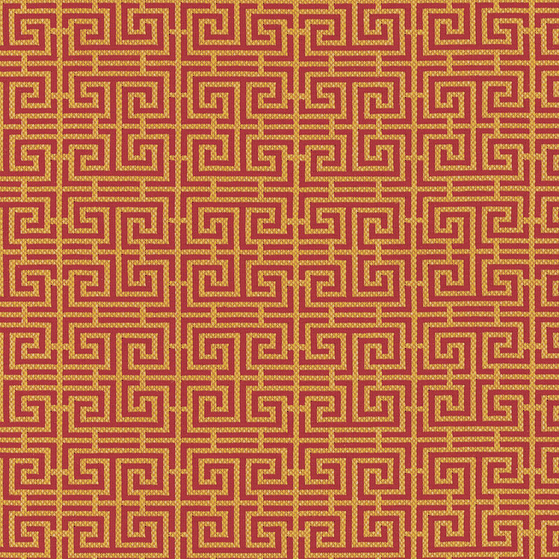 Chinois Fret Cinnabar / Gold 54952 by Schumacher Designer Fabric ESSENTIALS: SMALL-SCALE UPHOLSTERY I See Sample FRANCE HEAVY DUTY </p><p>Repeat: Horizontal: 4 1/2" (11CM) and Vertical: 2 3/8" (6CM) 56" (142CM) - Swanky Fabrics -