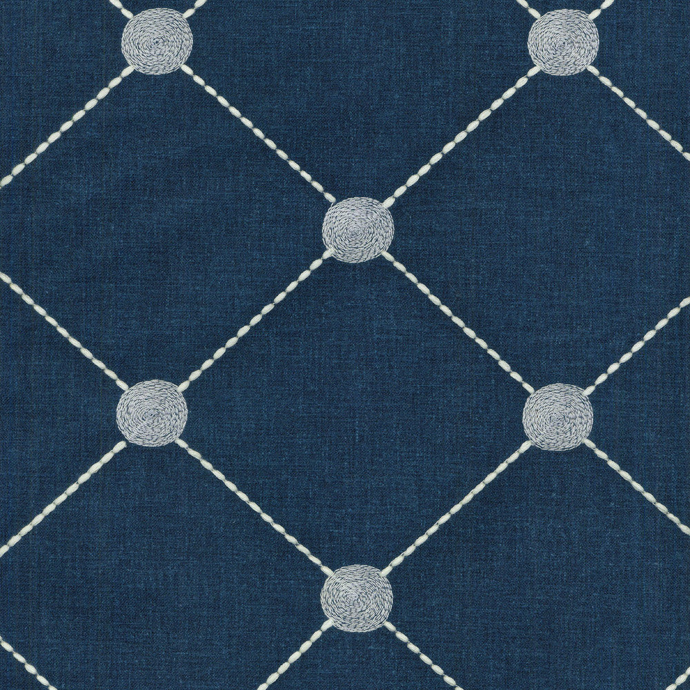 Fanfare Emb Indigo 550071 by Kelly Ripa Home Designer Fabric - BASE:60% Polyester 30% Cotton 10% Linen EMBROID:100% Polyester INDIA 12000 Horizontal: 6.5 and Vertical: 6 54 - Swanky Fabrics -