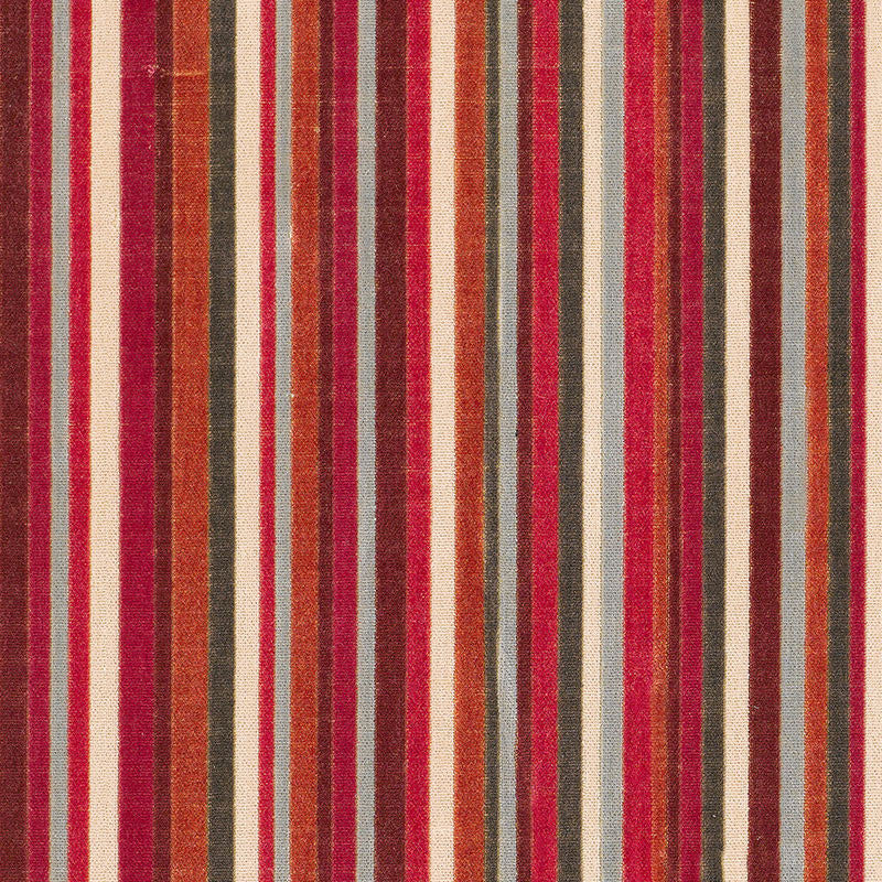 Syncopated Velvet Stripe Azalea / Aqua 55321 by Schumacher Designer Fabric MODERN WOVENS COTTON 88% VISCOSE 12% ITALY </p><p>Repeat: Horizontal: 13" (33CM) and Vertical: 52.375 - Swanky Fabrics -
