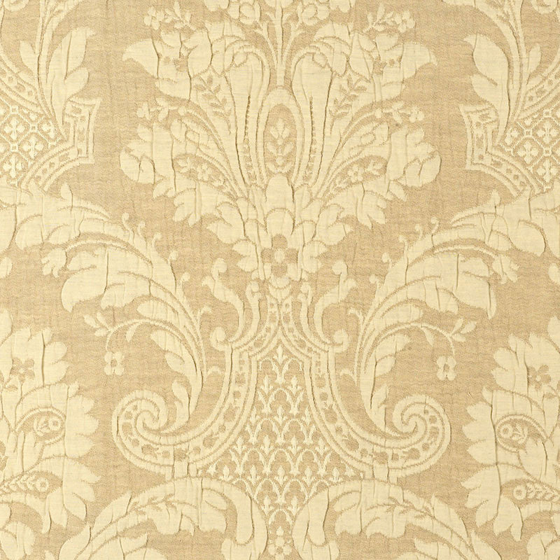Genoa Damask Antelope 55613 by Schumacher Designer Fabric PALAZZO See Sample ITALY . </p><p>Repeat: Horizontal: 25 1/2" (65CM) and Vertical: 25 1/2" (65CM) 51" WIDE (130CM) - Swanky Fabrics -