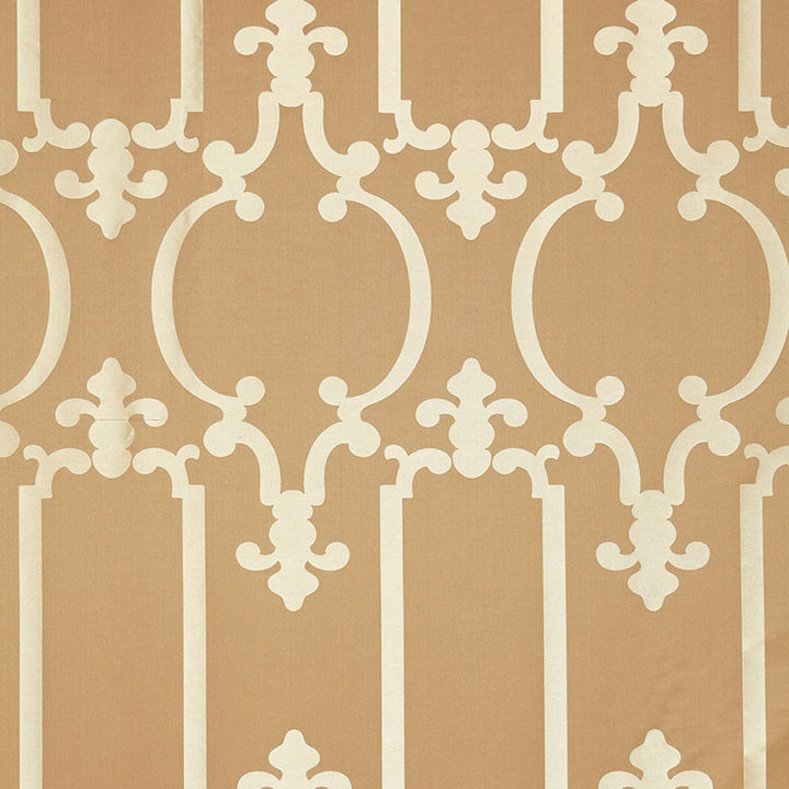 Ornamental Silk Taupe 55862 by Schumacher Designer Fabric MODERN GLAMOUR See Sample INDIA . </p><p>Repeat: Horizontal: 13 7/8" (35CM) and Vertical: 26 7/8" (68CM) 55 1/2" WIDE (141CM) - Swanky Fabrics -