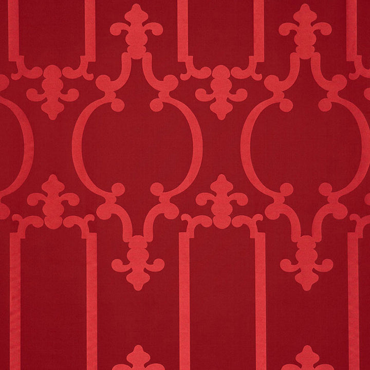 Ornamental Silk Ruby Lacquer 55864 by Schumacher Designer Fabric MODERN GLAMOUR See Sample INDIA . </p><p>Repeat: Horizontal: 13 7/8" (35CM) and Vertical: 26 7/8" (68CM) 55 1/2" WIDE (141CM) - Swanky Fabrics -