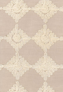 Rosette Embroidery Alabaster 55872 by Schumacher Designer Fabric