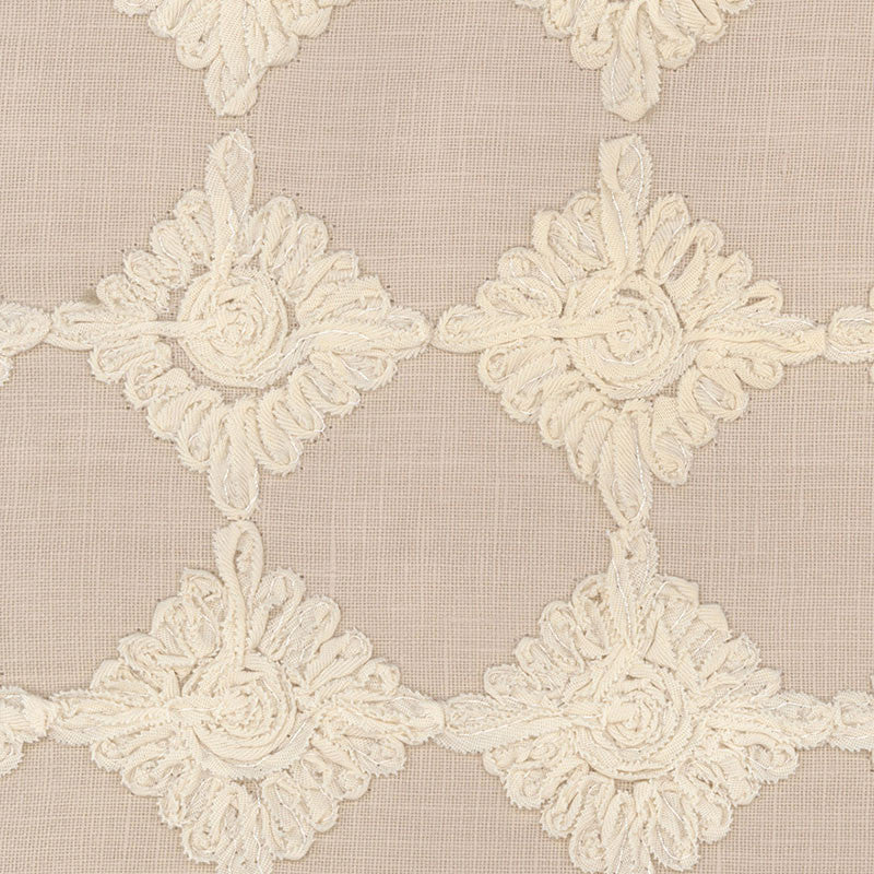 Rosette Embroidery Alabaster 55872 by Schumacher Fabric Schumacher Fabric Rosette Embroidery Alabaster 55872Fabric LINEN 70% ITALY </p><p>Repeat: H: HORZ. 3" (8CM) , V: VERT. 3" (8CM) 53.5 - Fabric Carolina -