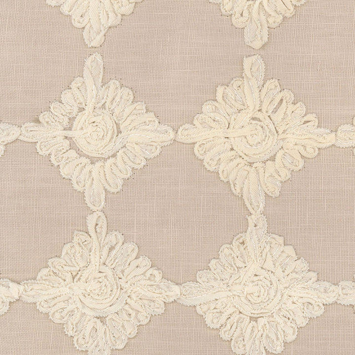 Rosette Embroidery Alabaster 55872 by Schumacher Designer Fabric MODERN WOVENS See Sample ITALY LIGHT DUTY </p><p>Repeat: Horizontal: 3" (8CM) and Vertical: 3" (8CM) 53 1/2" WIDE (136CM) - Swanky Fabrics -