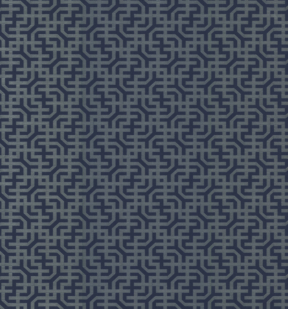 Dynastic Lattice Navy Wallpaper by York Wallcoverings Designer Traveler Covers about 56.4 square feet 20.5-in by 33-ft long roll Unpasted 12.8 - Swanky Fabrics -