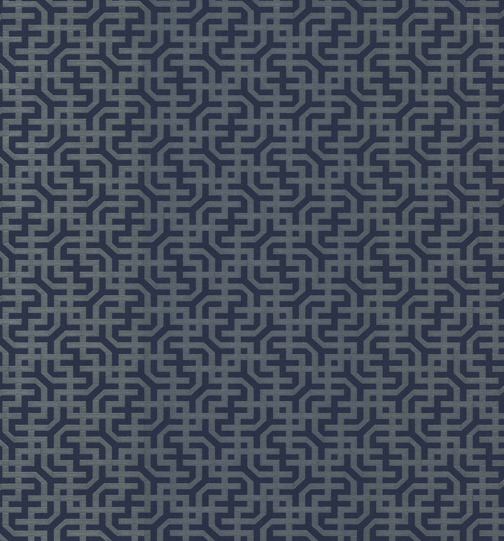 Dynastic Lattice Navy Wallpaper by York Wallcoverings Designer Traveler Covers about 56.4 square feet 20.5-in by 33-ft long roll Unpasted 12.8 - Swanky Fabrics -