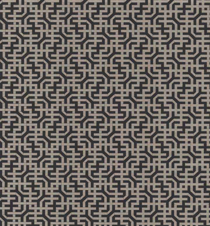 Dynastic Lattice Black Wallpaper by York Wallcoverings Designer Traveler Covers about 56.4 square feet 20.5-in by 33-ft long roll Unpasted 12.8 - Swanky Fabrics -