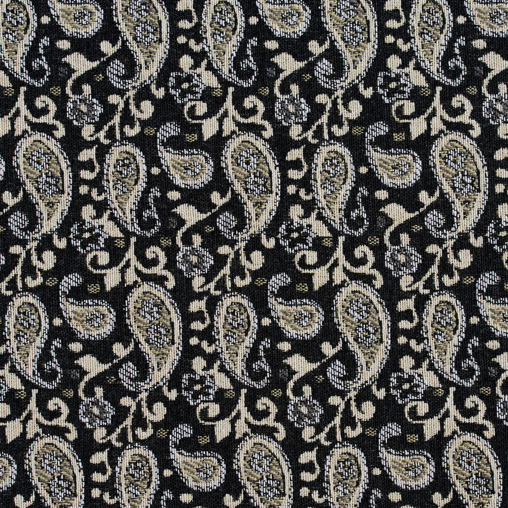 5845 Onyx Paisley by Charlotte Designer Fabric Classic Patterns 52% Polyester, 48% Cotton Made In USA Exceeds 160,000 Wyzenbeek Rubs (Heavy Duty) Horizontal: 3" X Vertical: 4.75" 54 Inches - Swanky Fabrics -