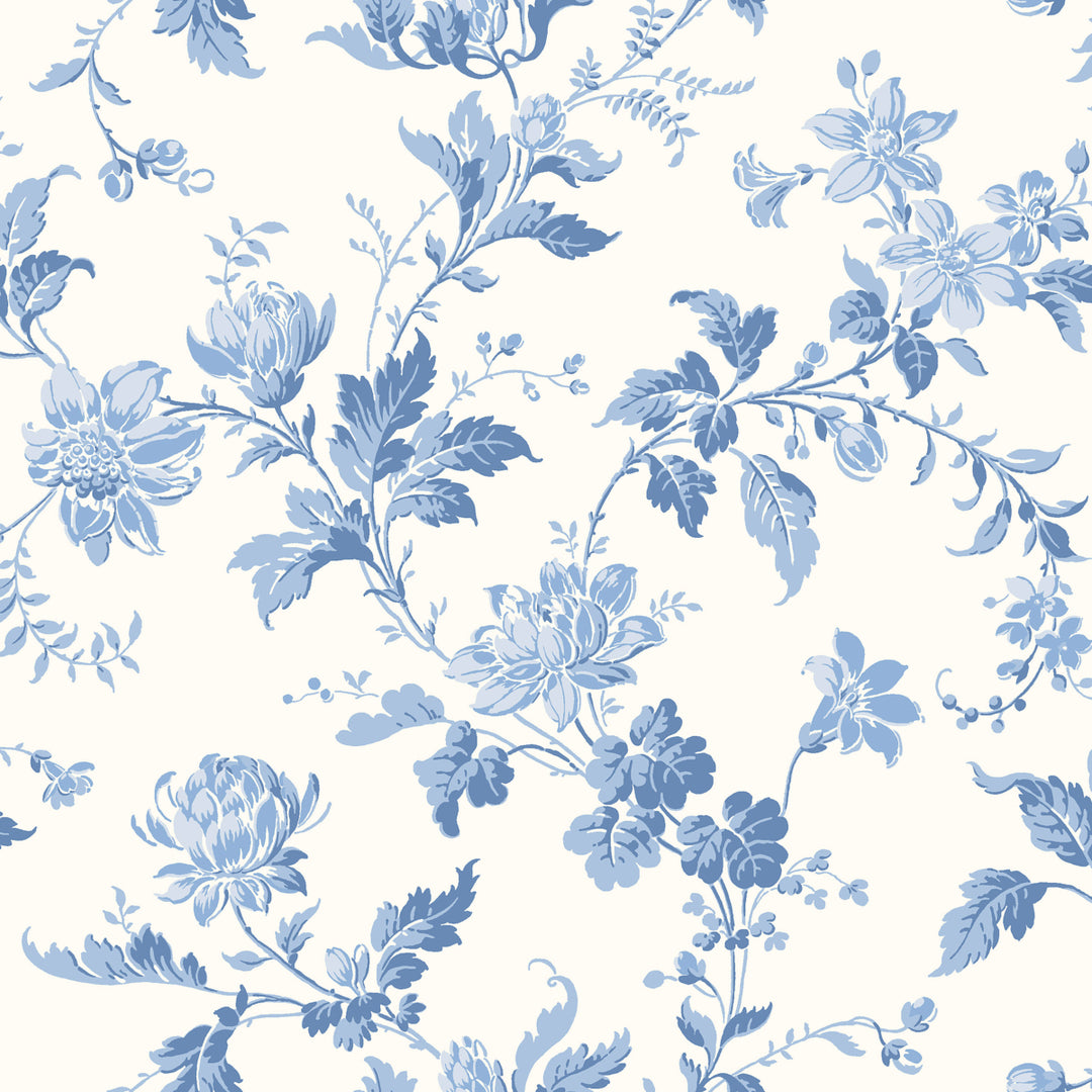 Blomslinga Blue And White 6146 by Schumacher Designer Wallcovering