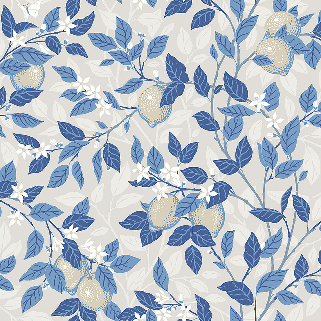 Citronträd Taupe And Blue 6149 by Schumacher Designer Wallcovering