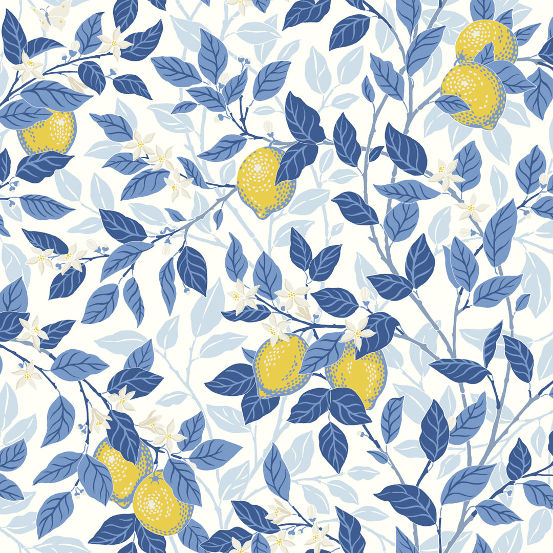 Citronträd Blue And Yellow 6150 by Schumacher Designer Wallcovering