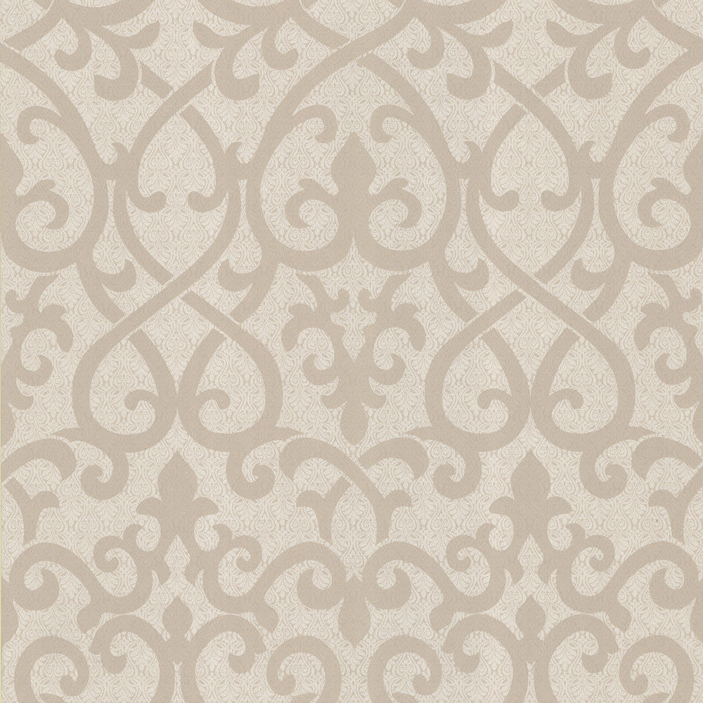 Giselle Light Brown Ironwork Damask Wallpaper by Kenneth James Designer Serene Covers about 56.4 square feet 20.5-in by 33-ft long roll Unpasted 21 - Swanky Fabrics -