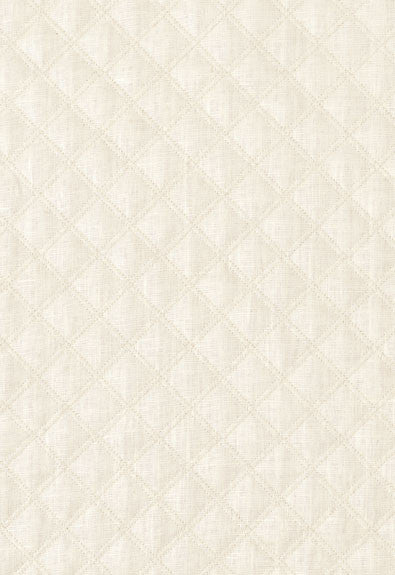 Thayer Quilted Linen Ivory 62151 by Schumacher Designer Fabric Chroma 67% Linen, 18% Polyester, 15% Cotton Martindale 8,500 Horizontal: 1.625 and Vertical: 2 54 - Swanky Fabrics -