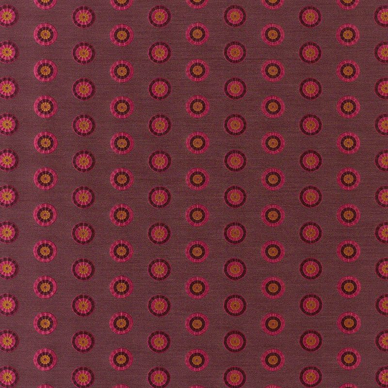 Shibori Circle Claret & Berry 62240 by Schumacher Designer Fabric MODERN WOVENS SILK 100% INDIA </p><p>Repeat: Horizontal: 4 3/8" (11CM) and Vertical: 2 1/8" (5CM) 52.875 - Swanky Fabrics -