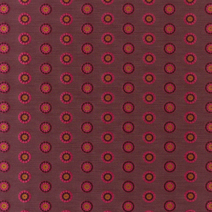 Shibori Circle Claret & Berry 62240 by Schumacher Designer Fabric MODERN WOVENS SILK 100% INDIA </p><p>Repeat: Horizontal: 4 3/8" (11CM) and Vertical: 2 1/8" (5CM) 52.875 - Swanky Fabrics -
