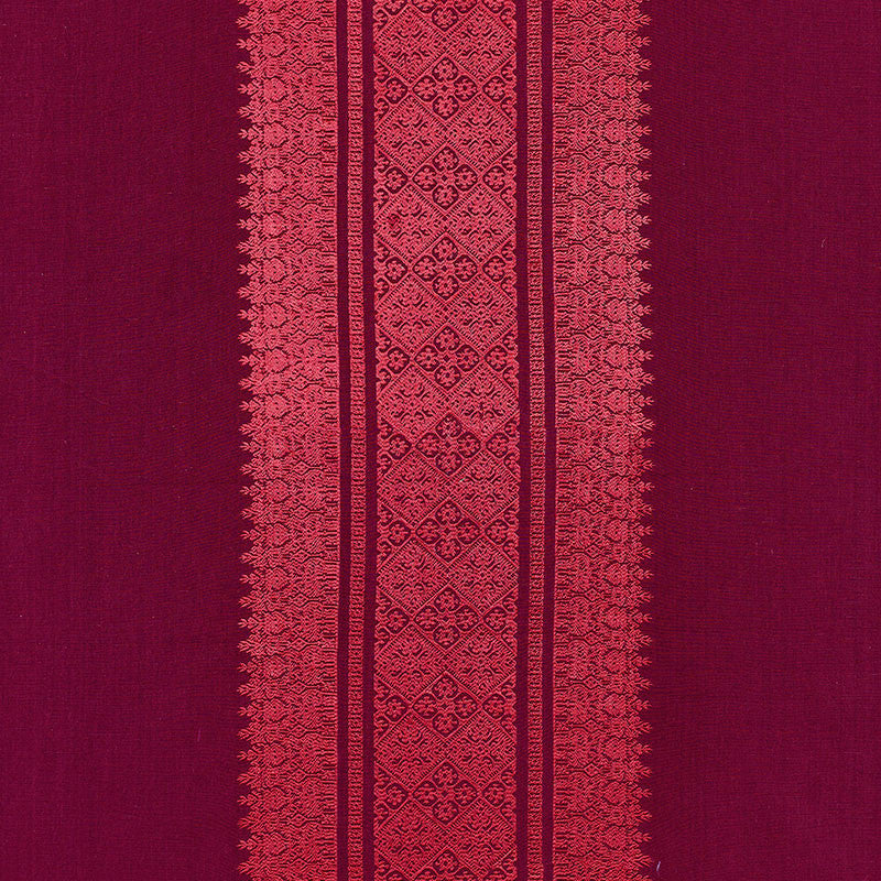 Saree Stripe Mulberry 62663 by Schumacher Designer Fabric COUTURE COLLECTION COTTON 49% LINEN 37% INDIA MARTINDALE 11,000 </p><p>Repeat: Horizontal: 26 1/2" (67CM) and Vertical: 2" (5CM) 59.5 - Swanky Fabrics -
