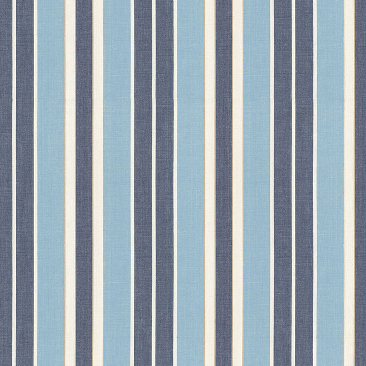 Beacon Cotton Stripe Chambray/Indigo/Ivory 62993 by Schumacher Designer Fabric COUNTRY HOUSE COTTONS See Sample INDIA . </p><p>Repeat: Horizontal: 6 3/4" (17CM) and Vertical: - 54" WIDE (137CM) - Swanky Fabrics -