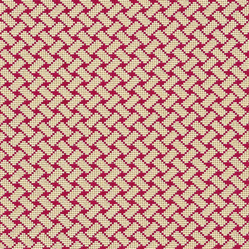 Bristol Weave Carmine 63395 by Schumacher Designer Fabric ESSENTIALS: SMALL-SCALE UPHOLSTERY I VISCOSE 97% NYLON 3% UNITED STATES OF AMERICA WYZENBEEK 30,000 </p><p>Repeat: Horizontal: 7/8" (2CM) and Vertical: 7/8" (2CM) 52 - Swanky Fabrics -