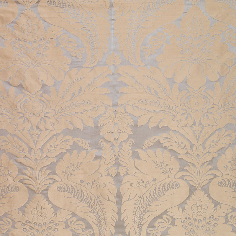 Bennet Silk Damask Mineral 63731 by Schumacher Designer Fabric PEMBERLEY SILKS See Sample INDIA . </p><p>Repeat: Horizontal: 27" (69CM) and Vertical: 31 1/4" (79CM) 54" WIDE (137CM) - Swanky Fabrics -