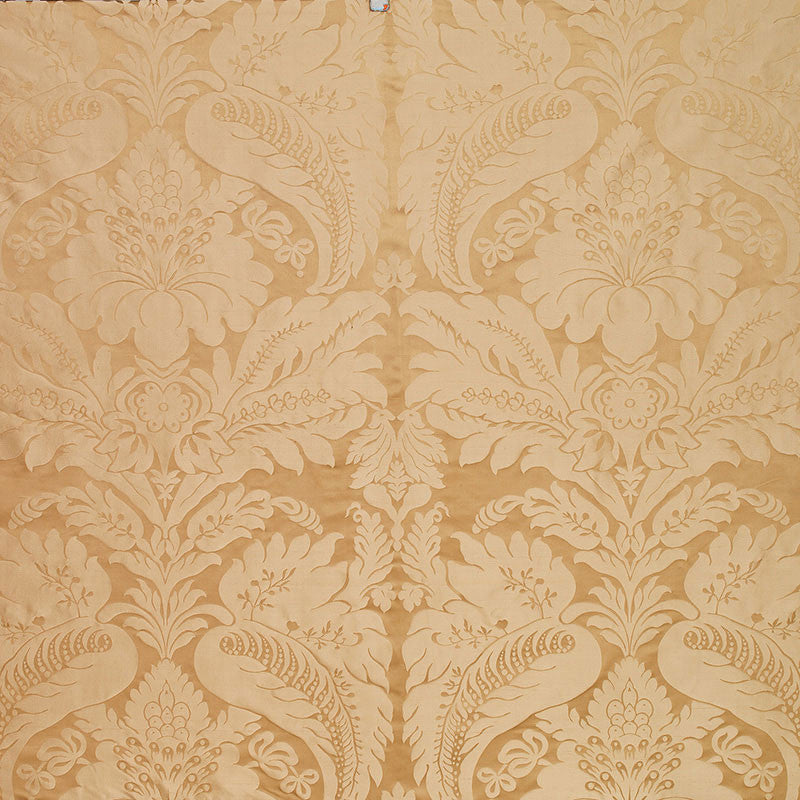 Bennet Silk Damask Travertine 63733 by Schumacher Fabric Schumacher Fabric Bennet Silk Damask Travertine 63733Fabric DUPIONI SILK 65% INDIA </p><p>Repeat: H: HORZ. 27" (69CM) , V: VERT. 31 1/4" (79CM) 54 - Fabric Carolina -