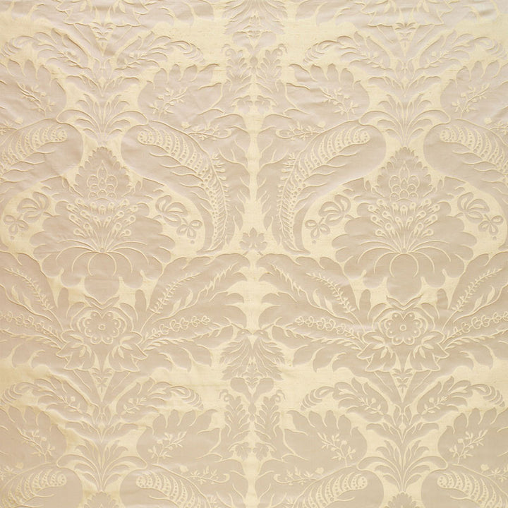 Bennet Silk Damask Platinum 63734 by Schumacher Designer Fabric PEMBERLEY SILKS See Sample INDIA . </p><p>Repeat: Horizontal: 27" (69CM) and Vertical: 31 1/4" (79CM) 54" WIDE (137CM) - Swanky Fabrics -