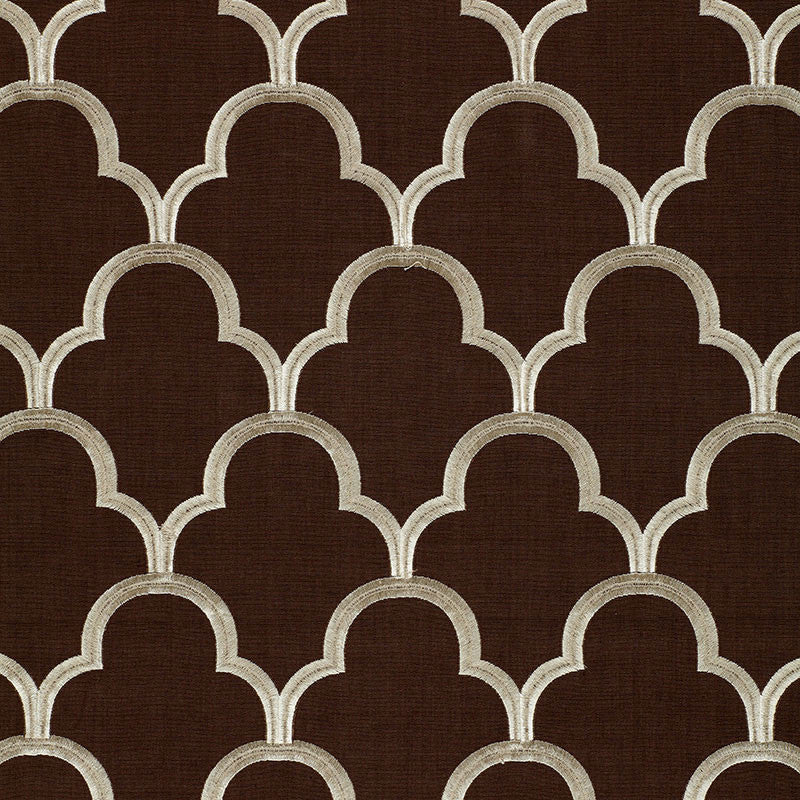 Scallop Embroidery Espresso 64322 by Schumacher Fabric Schumacher Fabric Scallop Embroidery Espresso 64322Fabric COTTON 75% INDIA </p><p>Repeat: H: HORZ. 5 1/2" (14CM) , V: VERT. 7 1/2" (19CM) 49.875 - Fabric Carolina -