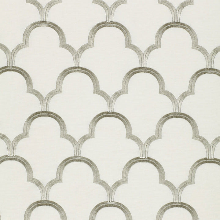 Scallop Embroidery Platinum 64323 by Schumacher Designer Fabric AU NATUREL COTTON 75% VISCOSE 25% INDIA MARTINDALE 5,600 </p><p>Repeat: Horizontal: 5 1/2" (14CM) and Vertical: 7 1/2" (19CM) 49.875 - Swanky Fabrics -