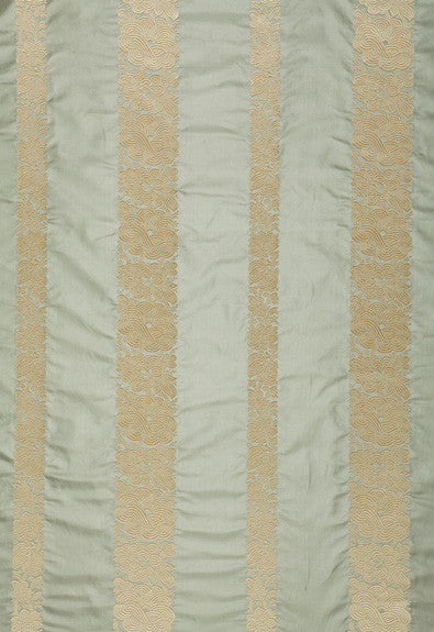 Mandarin Silk Stripe Ocean Mist 64432 by Schumacher Designer Fabric COLLECTION-NAME-TBA-64430 100% Silk Martindale 3,000 Horizontal: 13.375 and Vertical: 5.375 54 - Swanky Fabrics -