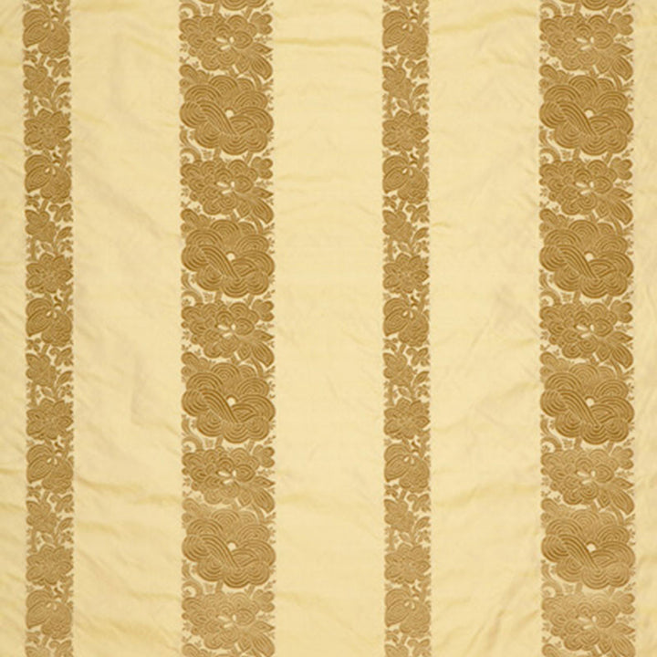 Mandarin Silk Stripe Gold Dust 64434 by Schumacher Designer Fabric PERENNIAL FAVORITES SILK 100% INDIA MARTINDALE 3,000 </p><p>Repeat: Horizontal: 13 3/8" (34CM) and Vertical: 5 3/8" (14CM) 54 - Swanky Fabrics -