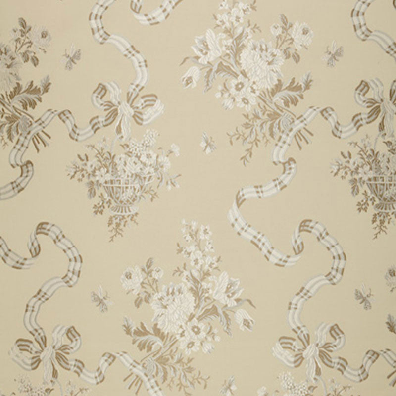 Francoise Lampas Pearl 64450 by Schumacher Designer Fabric CLASSIC WOVENS COTTON 56% SILK 44% INDIA WYZENBEEK 6,000 </p><p>Repeat: Horizontal: 27" (69CM) and Vertical: 50" (127CM) 54 - Swanky Fabrics -