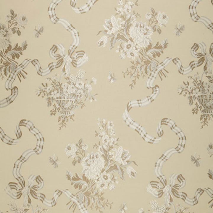 Francoise Lampas Pearl 64450 by Schumacher Designer Fabric CLASSIC WOVENS COTTON 56% SILK 44% INDIA WYZENBEEK 6,000 </p><p>Repeat: Horizontal: 27" (69CM) and Vertical: 50" (127CM) 54 - Swanky Fabrics -