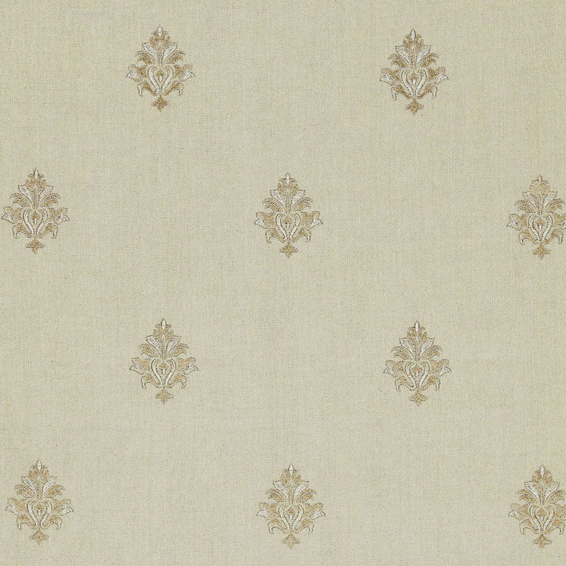 Lorenzo Embroidery Natural 64723 by Schumacher Designer Fabric CHROMA LINEN 93% VISCOSE RAYON 7% INDIA WYZENBEEK 4,000 </p><p>Repeat: Horizontal: 5 1/8" (13CM) and Vertical: 11 1/2" (29CM) 51.375 - Swanky Fabrics -