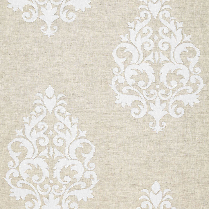 Belfort Linen Applique Linen 65100 by Schumacher Designer Fabric ESSENTIALS: SHEERS & CASEMENTS II See Sample INDIA LIGHT DUTY </p><p>Repeat: Horizontal: 12 1/2" (32CM) and Vertical: 22 1/2" (57CM) 52" WIDE (132CM) - Swanky Fabrics -