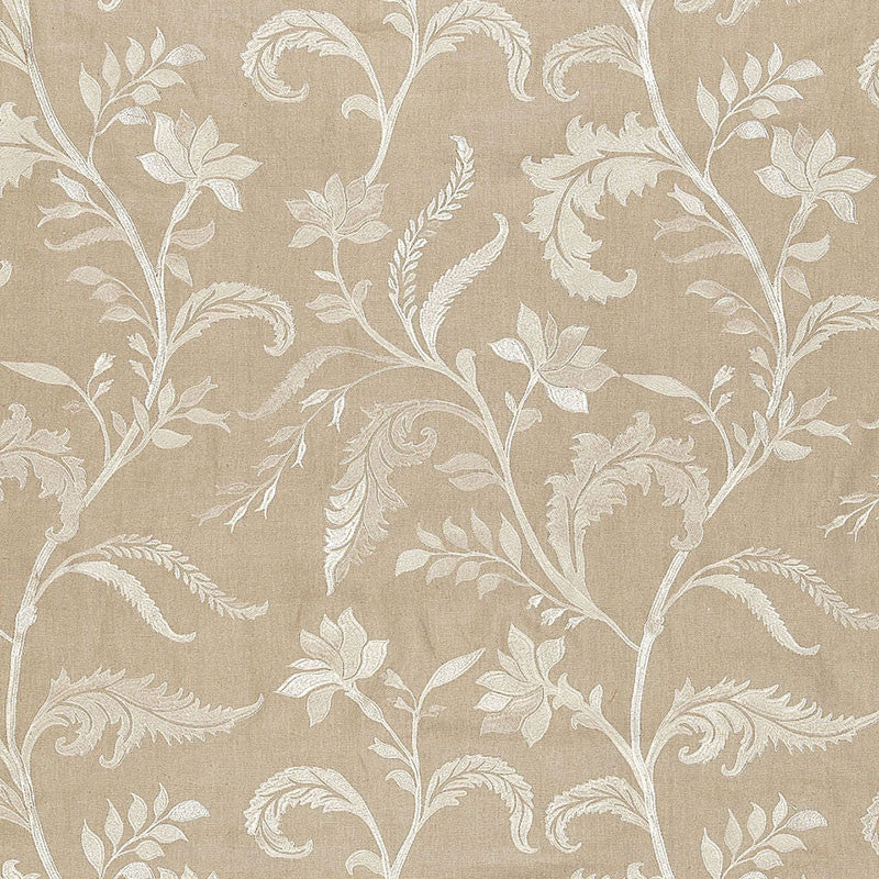 Monceau Linen Embroidery Greige 65131 by Schumacher Designer Fabric AU NATUREL See Sample INDIA LIGHT DUTY </p><p>Repeat: Horizontal: 25" (64CM) and Vertical: 30" (76CM) 50" WIDE (127CM) - Swanky Fabrics -