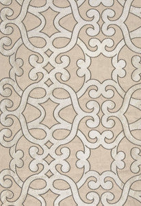 Amboise Linen Embroidery Greige 65181 by Schumacher Designer Fabric