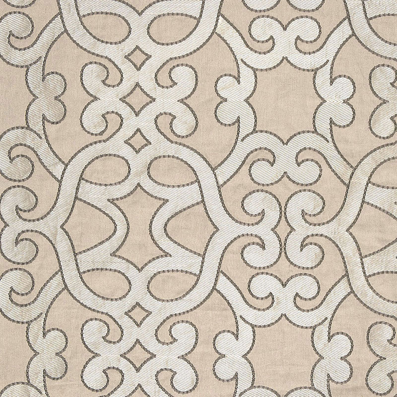 Amboise Linen Embroidery Greige 65181 by Schumacher Designer Fabric AU NATUREL See Sample INDIA . </p><p>Repeat: Horizontal: 16 3/4" (43CM) and Vertical: 15" (38CM) 50" WIDE (127CM) - Swanky Fabrics -
