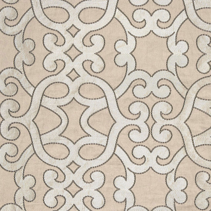 Amboise Linen Embroidery Greige 65181 by Schumacher Designer Fabric AU NATUREL See Sample INDIA . </p><p>Repeat: Horizontal: 16 3/4" (43CM) and Vertical: 15" (38CM) 50" WIDE (127CM) - Swanky Fabrics -