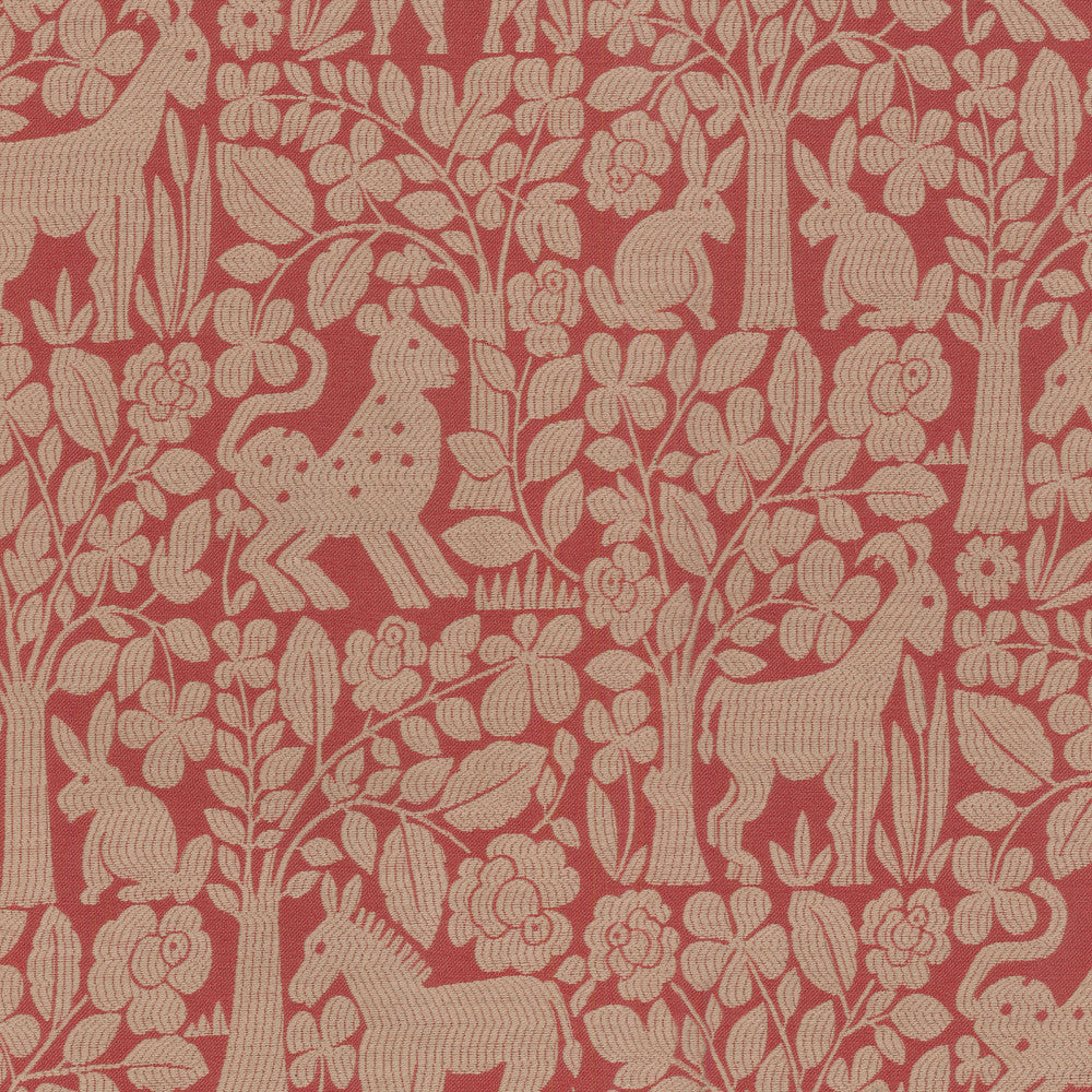 Forest Friends Persimmon 654371 by Waverly Designer Fabric - Base:65%Cotton 35%Polyester CHINA 51000 Horizontal: 18 and Vertical: 13.5 54 - Swanky Fabrics -