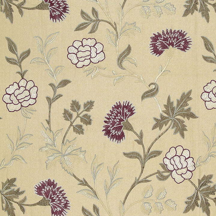 Sheridan Linen Embroidery Mulberry 65664 by Schumacher Designer Fabric CHROMA See Sample INDIA . </p><p>Repeat: Horizontal: 25" (64CM) and Vertical: 25" (64CM) 50 2/8" WIDE (128CM) - Swanky Fabrics -