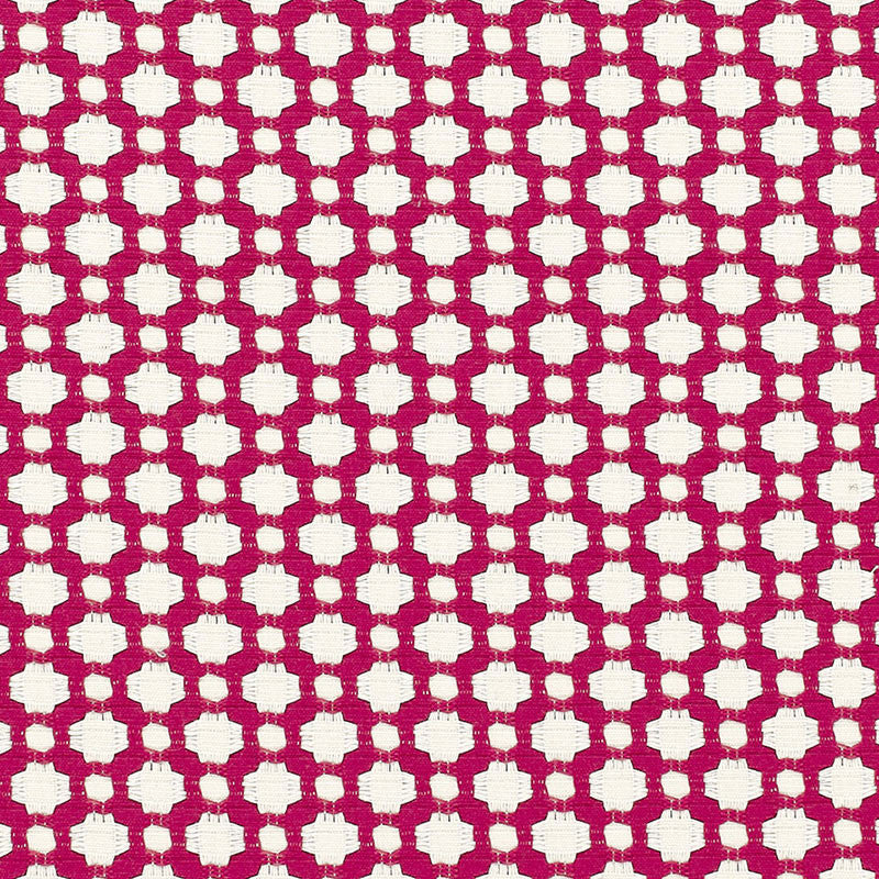 Betwixt Magenta/Natural 65685 by Schumacher Designer Fabric ESSENTIALS: SMALL-SCALE UPHOLSTERY I COTTON 100% INDIA MARTINDALE 20,000 </p><p>Repeat: Horizontal: 1 5/8" (4CM) and Vertical: 1 3/8" (3CM) 54 - Swanky Fabrics -