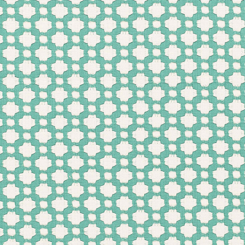 Betwixt Pool/Natural 65687 by Schumacher Designer Fabric ESSENTIALS: SMALL-SCALE UPHOLSTERY I See Sample INDIA MEDIUM DUTY </p><p>Repeat: Horizontal: 1 5/8" (4CM) and Vertical: 1 3/8" (3CM) 54" WIDE (137CM) - Swanky Fabrics -